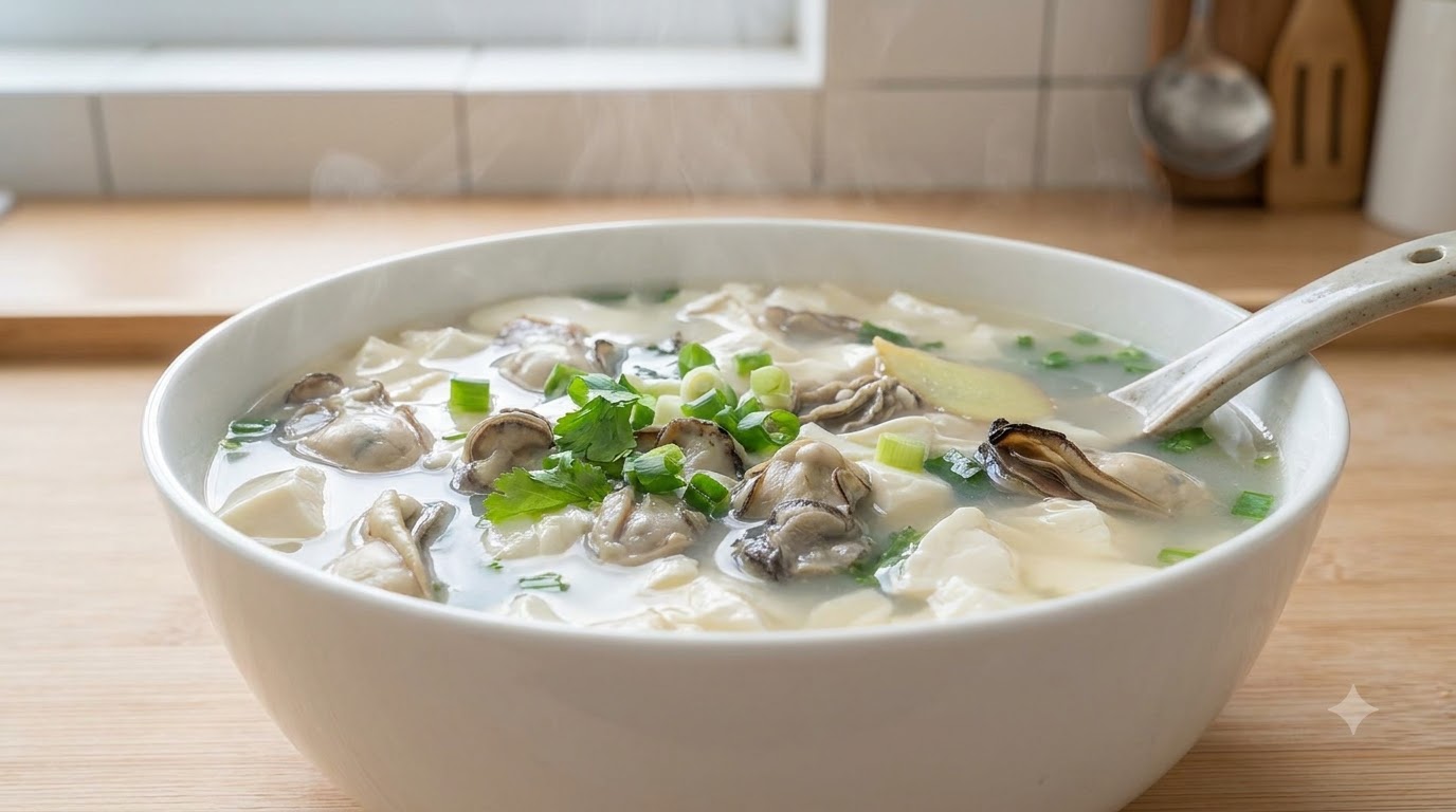 低カロリーの牡蠣と豆腐のスープ
