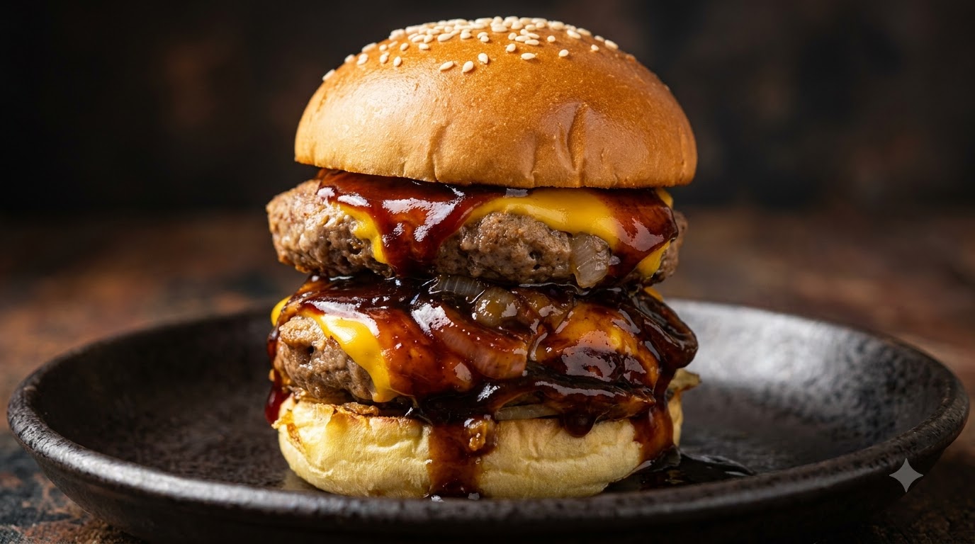 とろけるチーズと特製照り焼きソースのジューシー日本風チーズバーガー