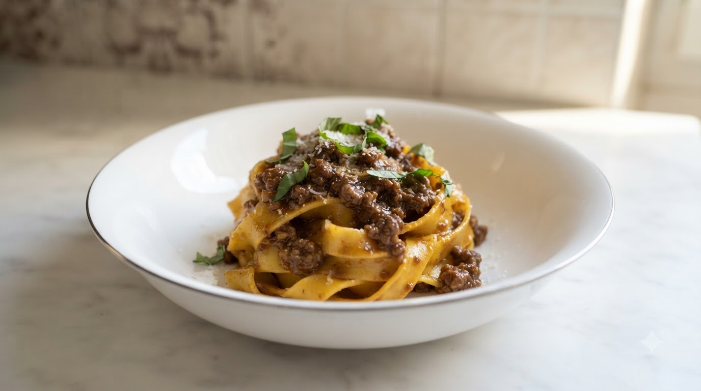 牛ほほ肉とすね肉の自家製手打ちタリアテッレ ラグーソース