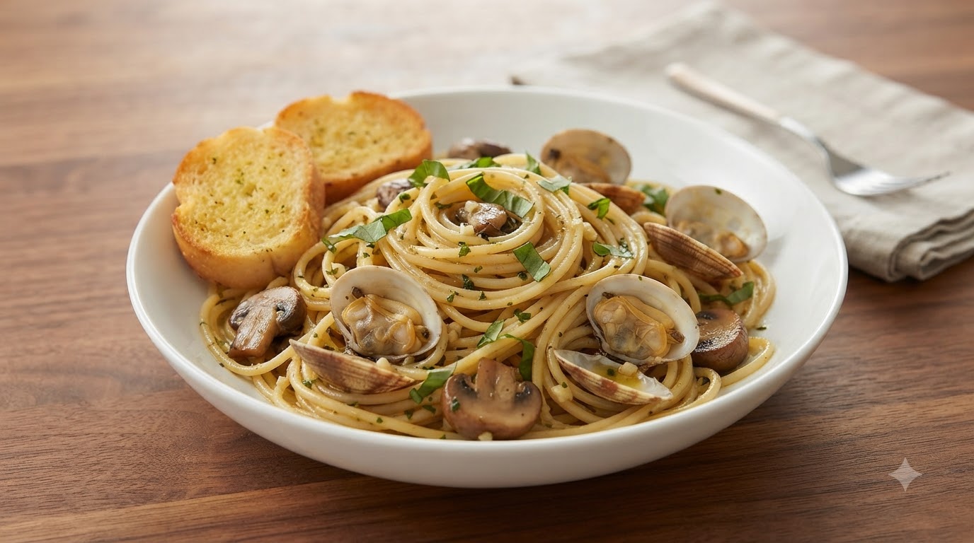 ガーリックバジル白ワインあさりパスタ