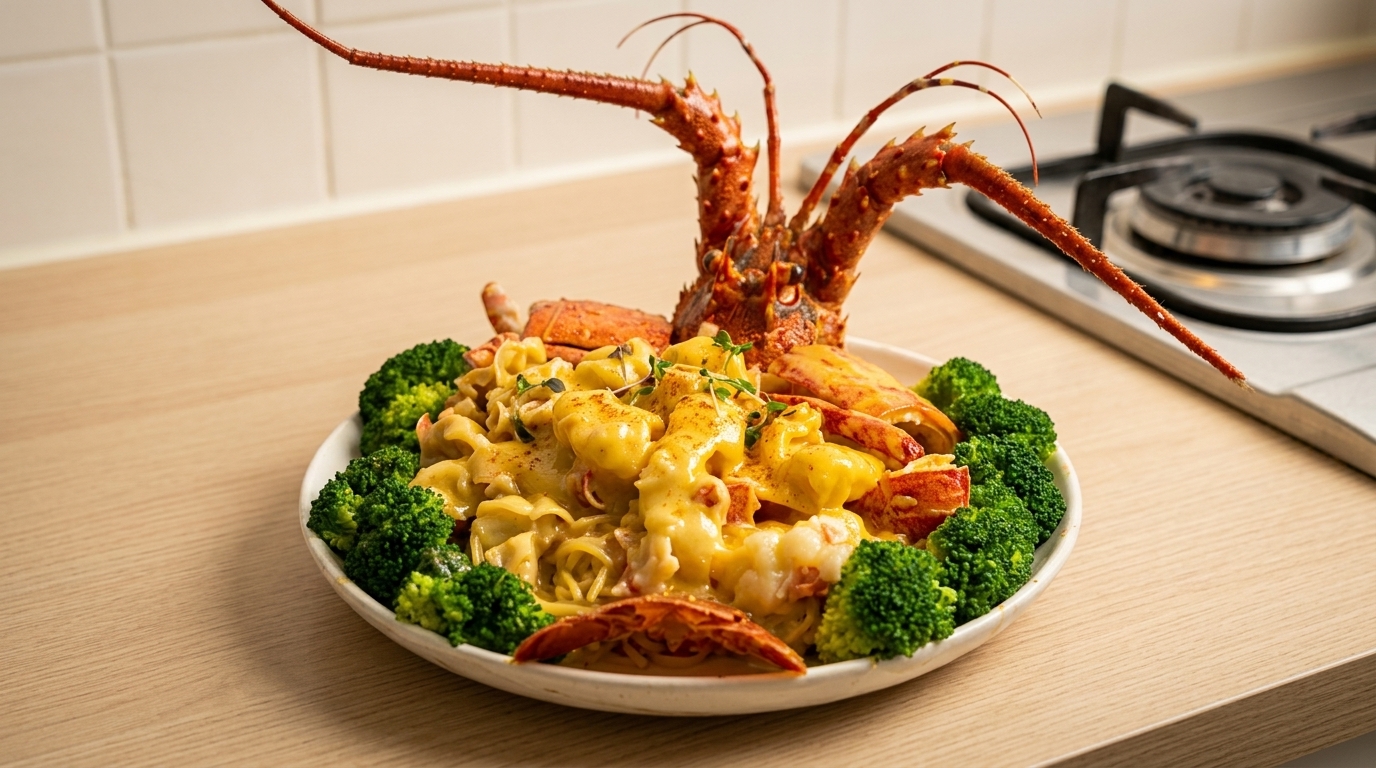 チーズ香る伊勢海老の伊府麺焼き