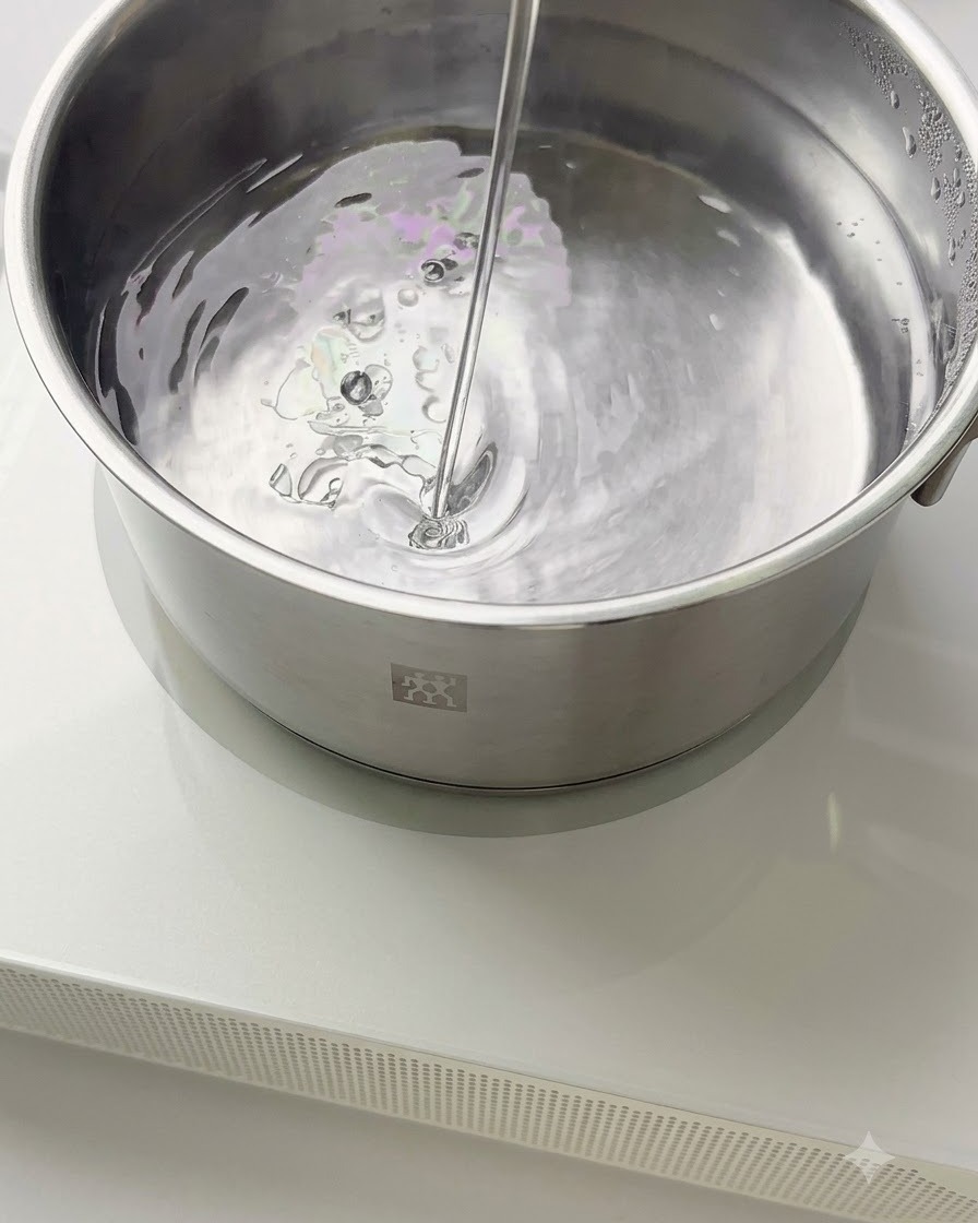 沸騰したお湯の入った鍋の中でパスタ麺が茹でられている様子。