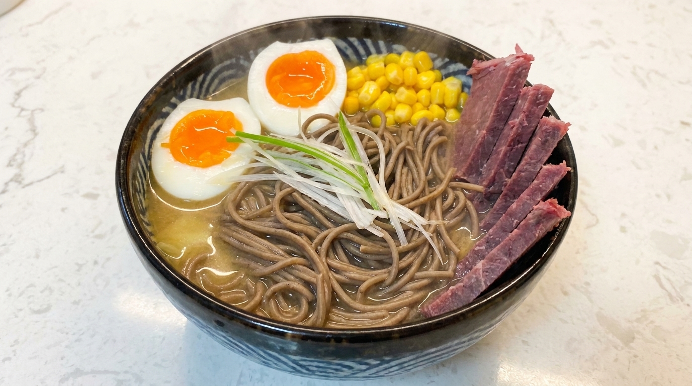ヘルシービーフと卵の低脂肪味噌そばラーメン