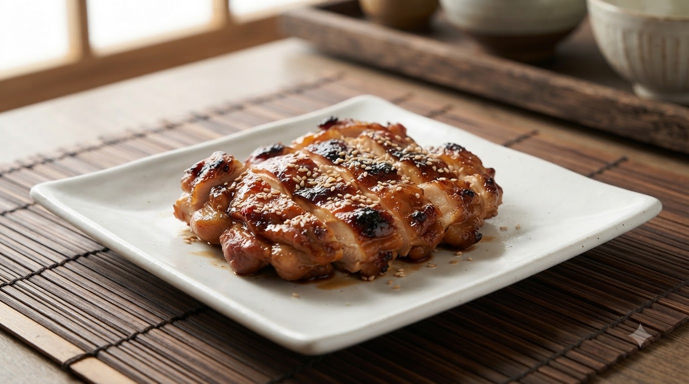 香ばしい白ごまを散らした、ツヤツヤの照り焼きチキン