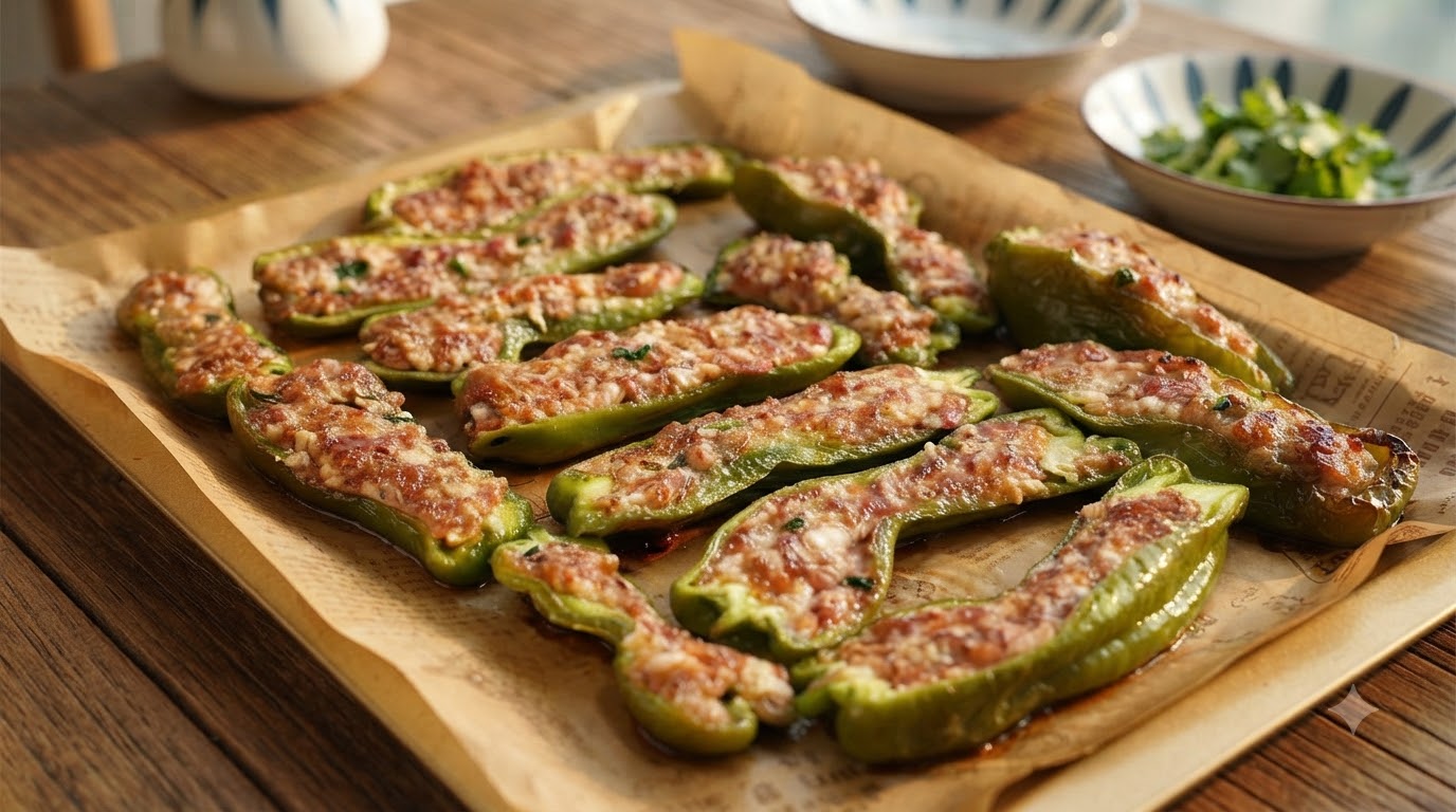 旨味あふれるジューシーなピーマンの肉詰めオーブン焼き