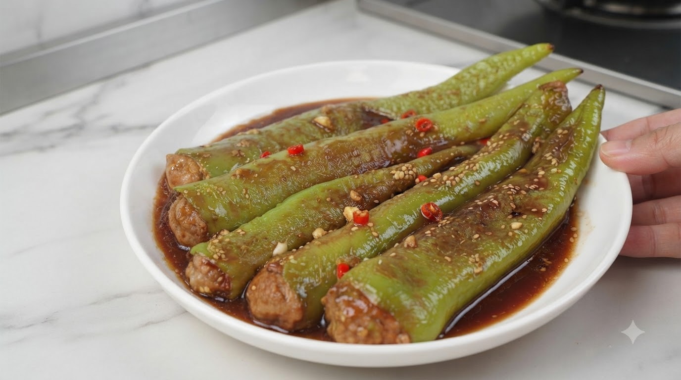 ピーマンの肉詰め甘辛炒め