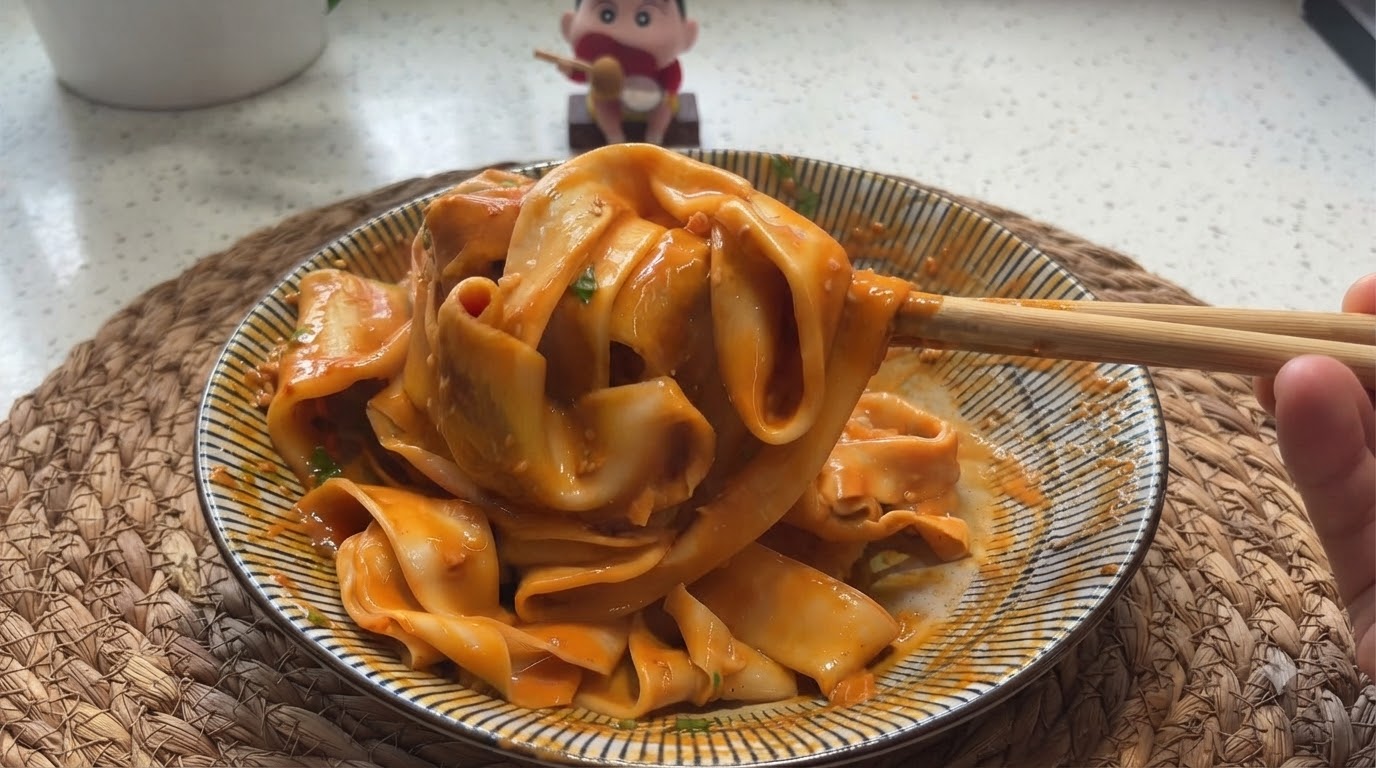 ジューシーで旨辛なごまペースト幅広麺
