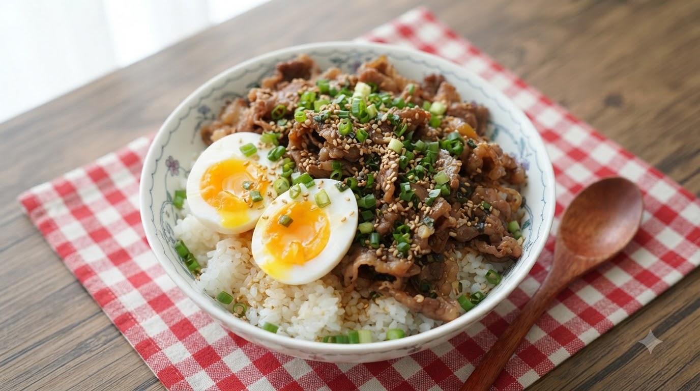 ねぎ塩牛カルビ丼 温泉卵添え