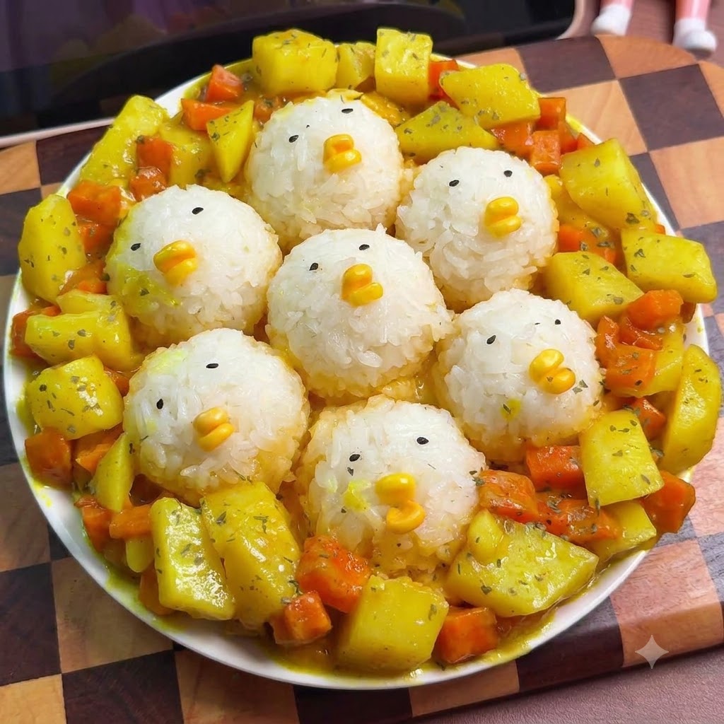 炒めたじゃがいもとにんじんが入った鍋に、カレールーと水を加えている様子。