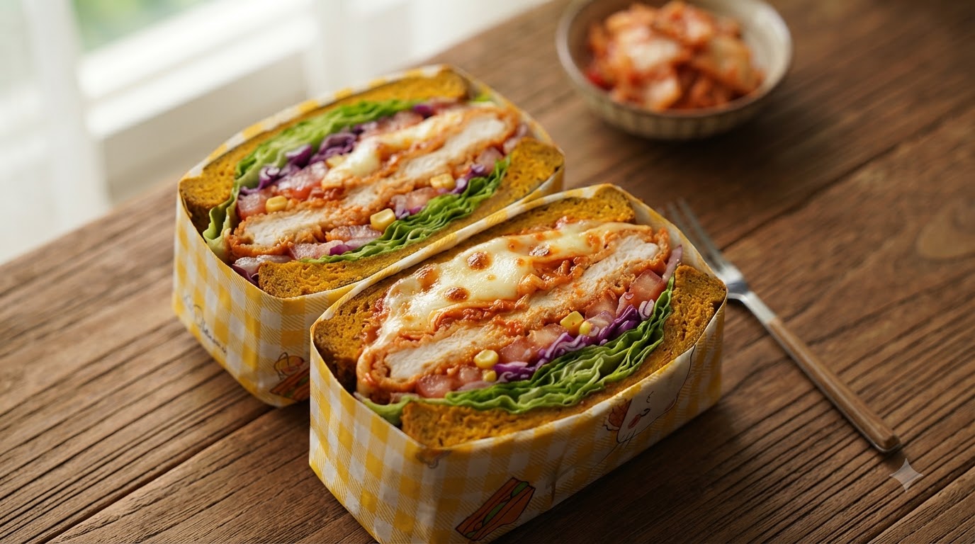 韓国風キムチチーズダブルチキンサンドイッチ