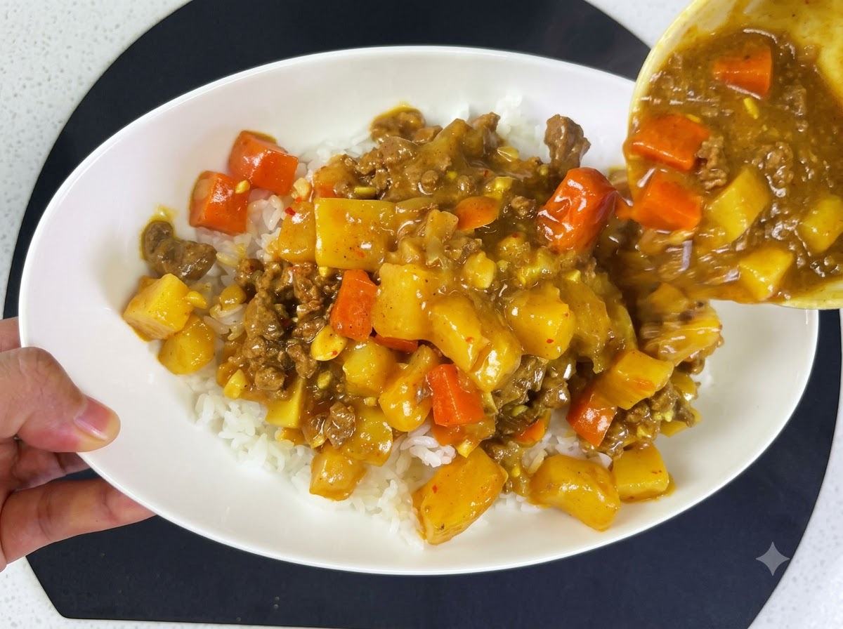 準備した豚カツの両面に、パン粉をしっかりと押し付けてつけている様子。