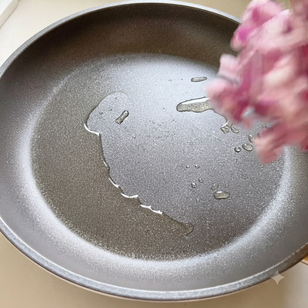 熱したフライパンの油でにんにくのみじん切りと玉ねぎのみじん切りを炒めている様子。cite: 1