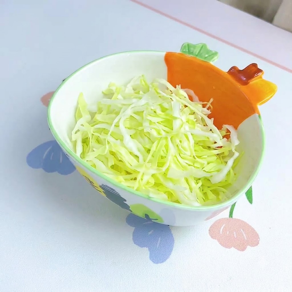 おしゃれな器に綺麗に盛り付けられた千切りキャベツ。