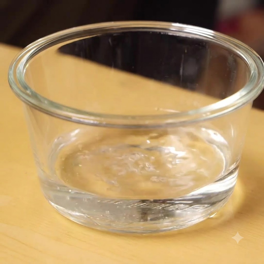 ガラスのボウルに温水と溶かした赤味噌、白味噌が入っている様子。