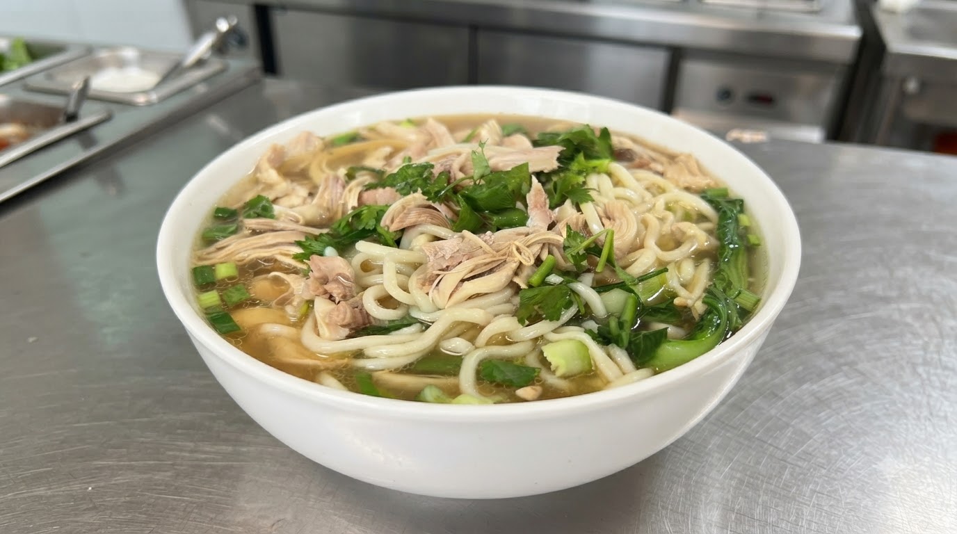 本格ほぐし鶏肉の麺スープ