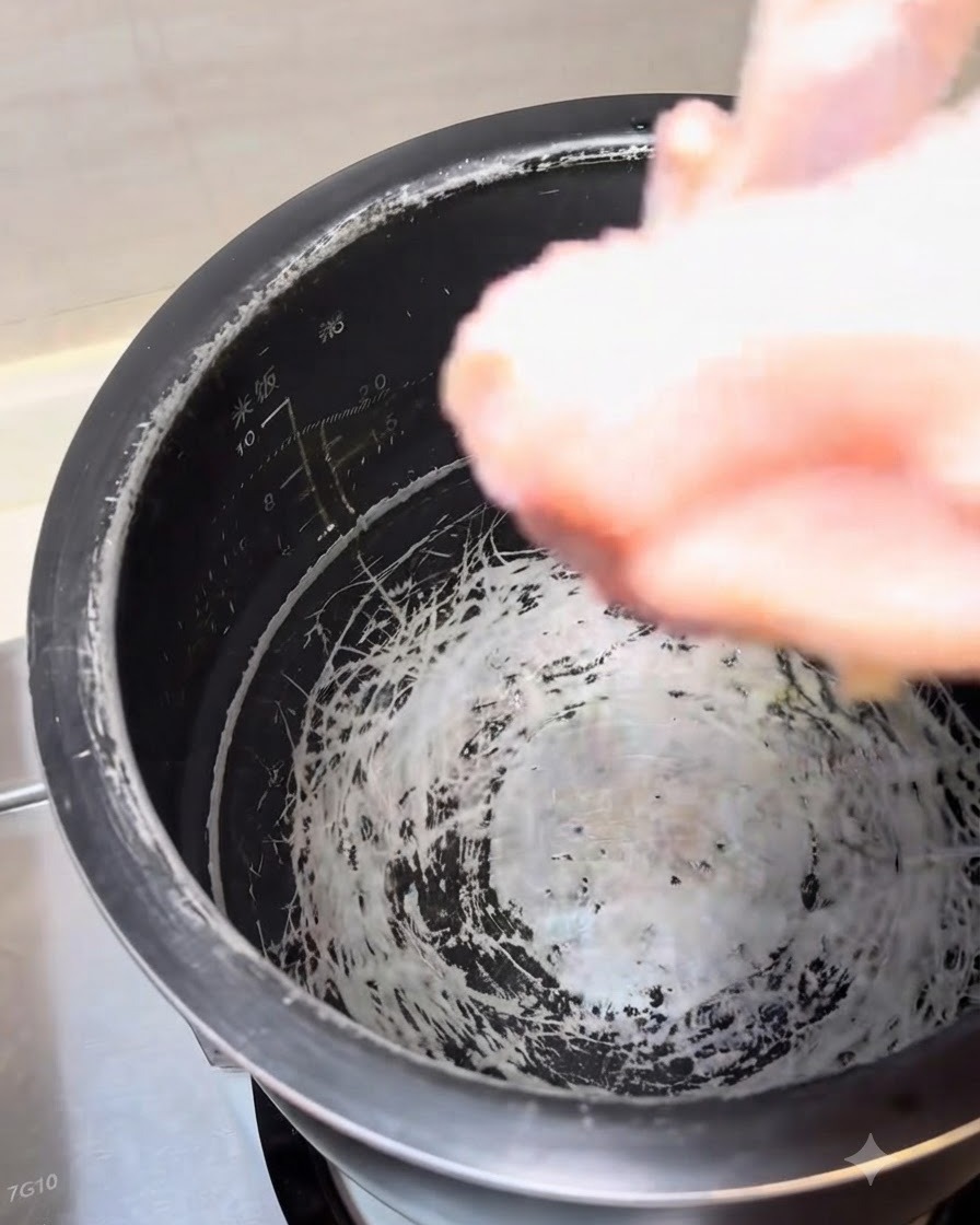 まるごとの鶏肉を水を入れた炊飯器の釜に煮込み用として入れている様子。
