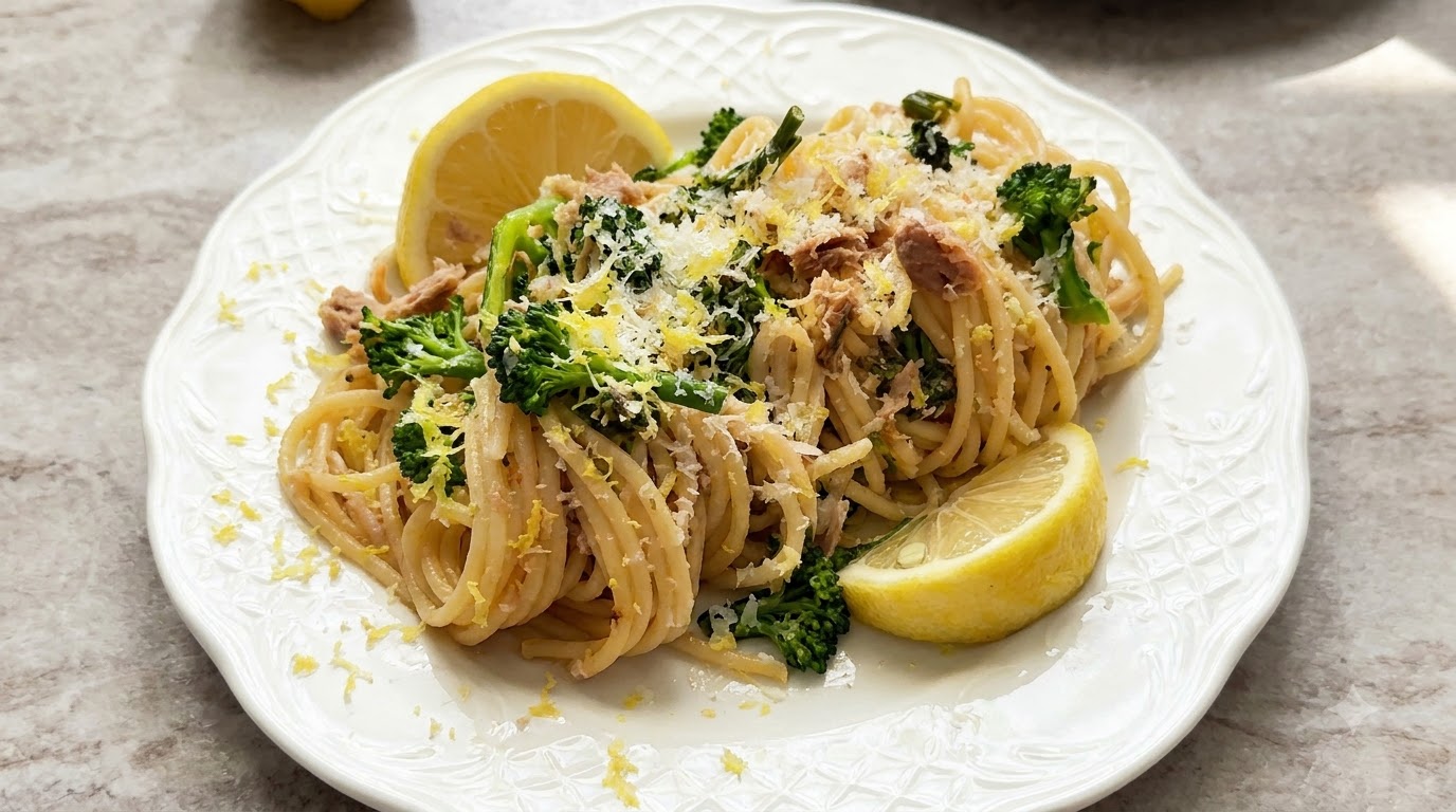 ブロッコリーとレモンのガーリックツナパスタ