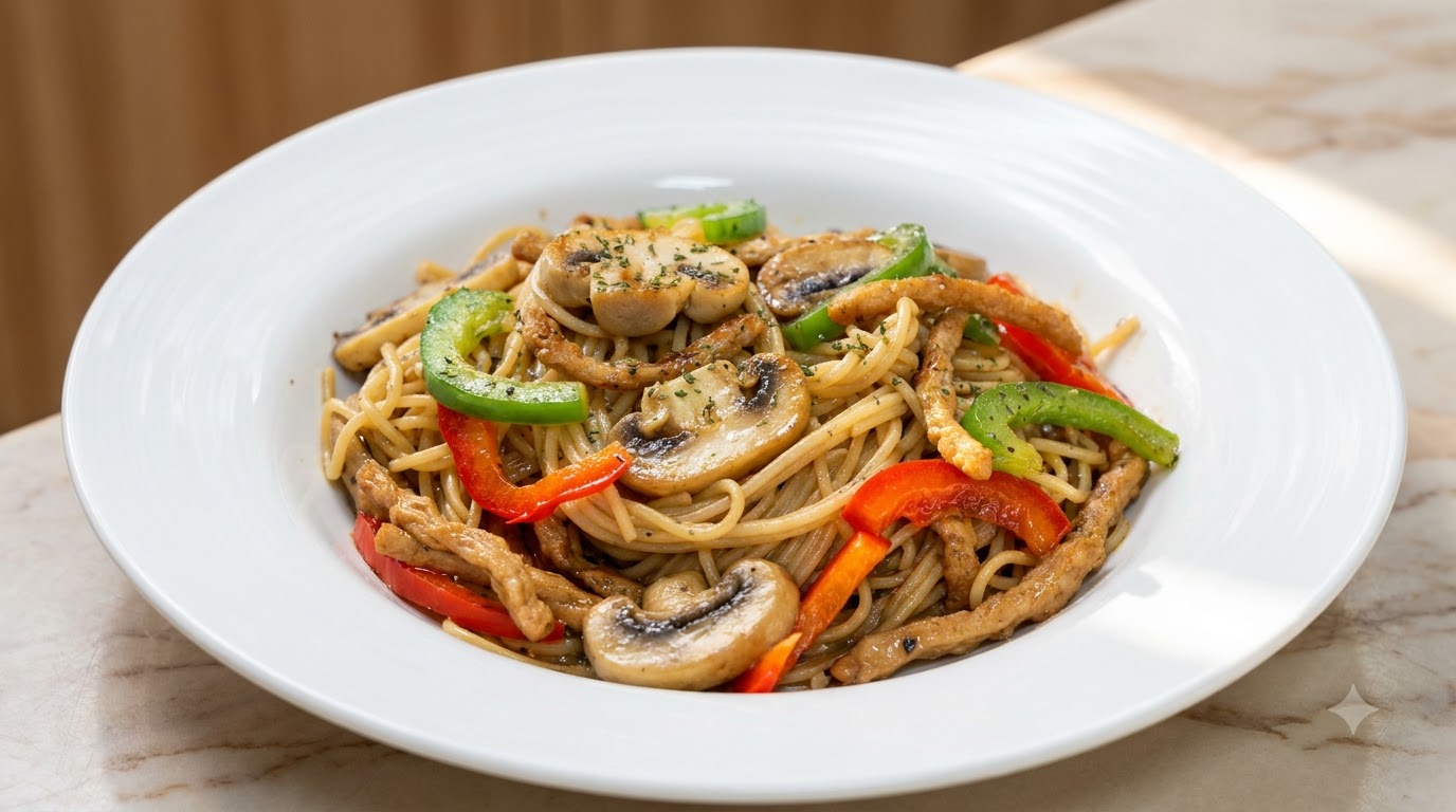 黒こしょう香る大豆ミートとピーマンの和えスパゲッティ