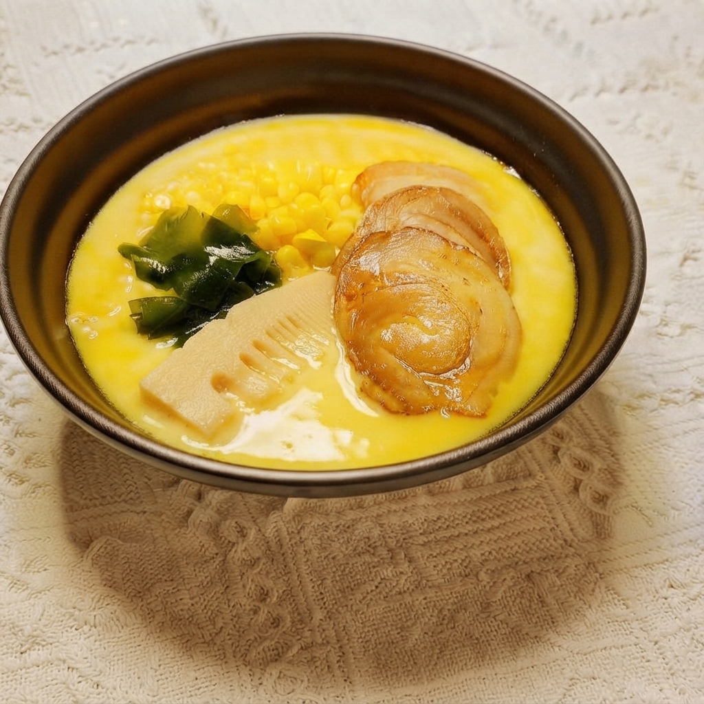 準備されたラーメンの器に、メンマをのせている様子。