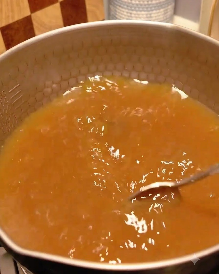 温かい味噌スープの入った鍋に白ごまを振り入れている様子。