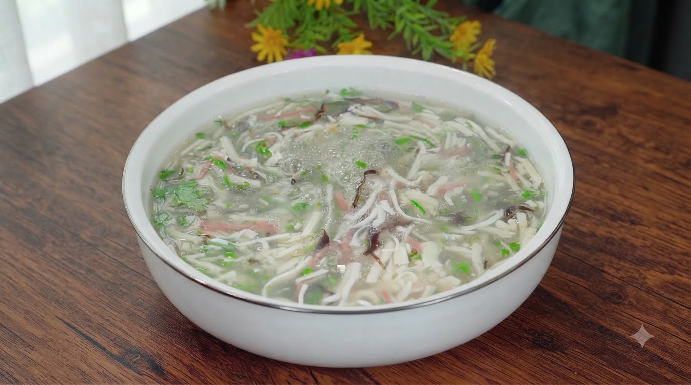 キクラゲとハムの細切り豆腐スープ