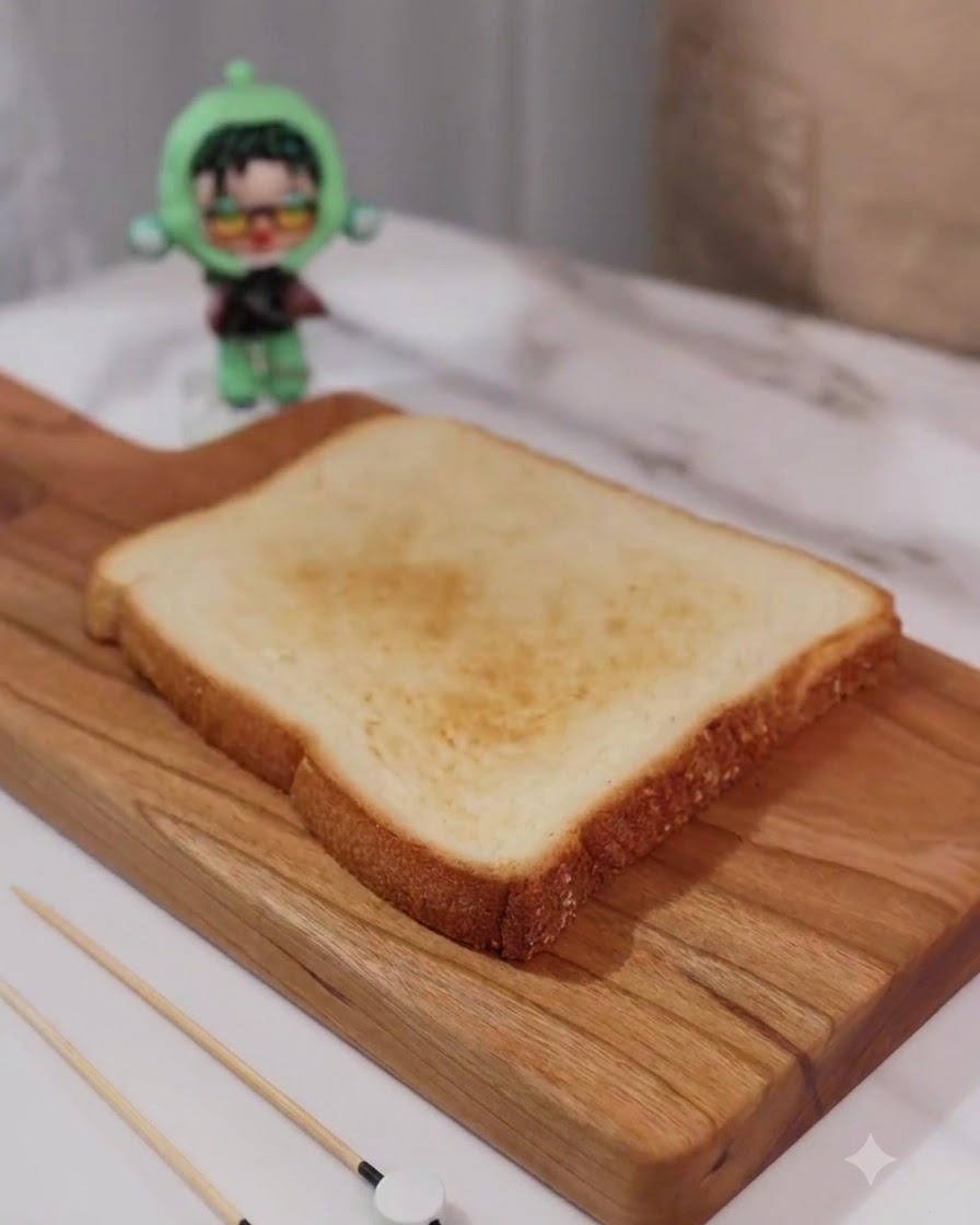 こんがり焼けた1枚のトーストの上に、新鮮な緑のレタスがきれいにのせられている様子。