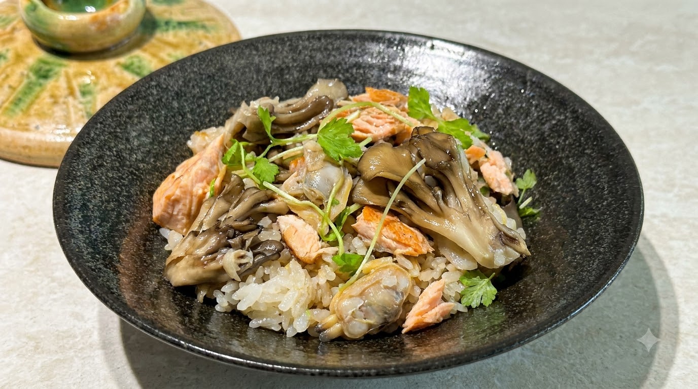 旨みたっぷりアサリとサーモンの土鍋ご飯