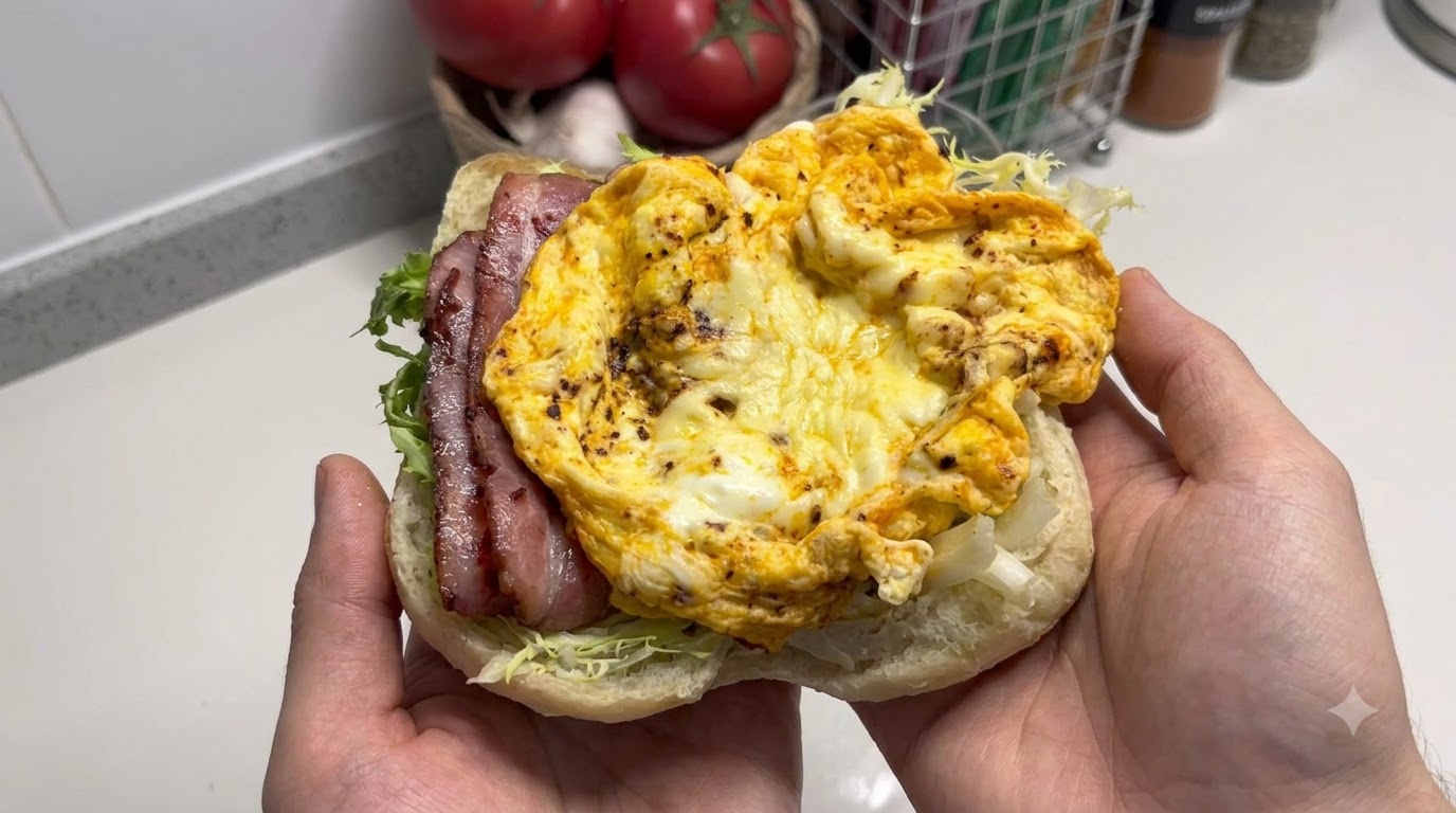 ベーコンとチーズのエッグチャバタサンド アイスコーヒー添え