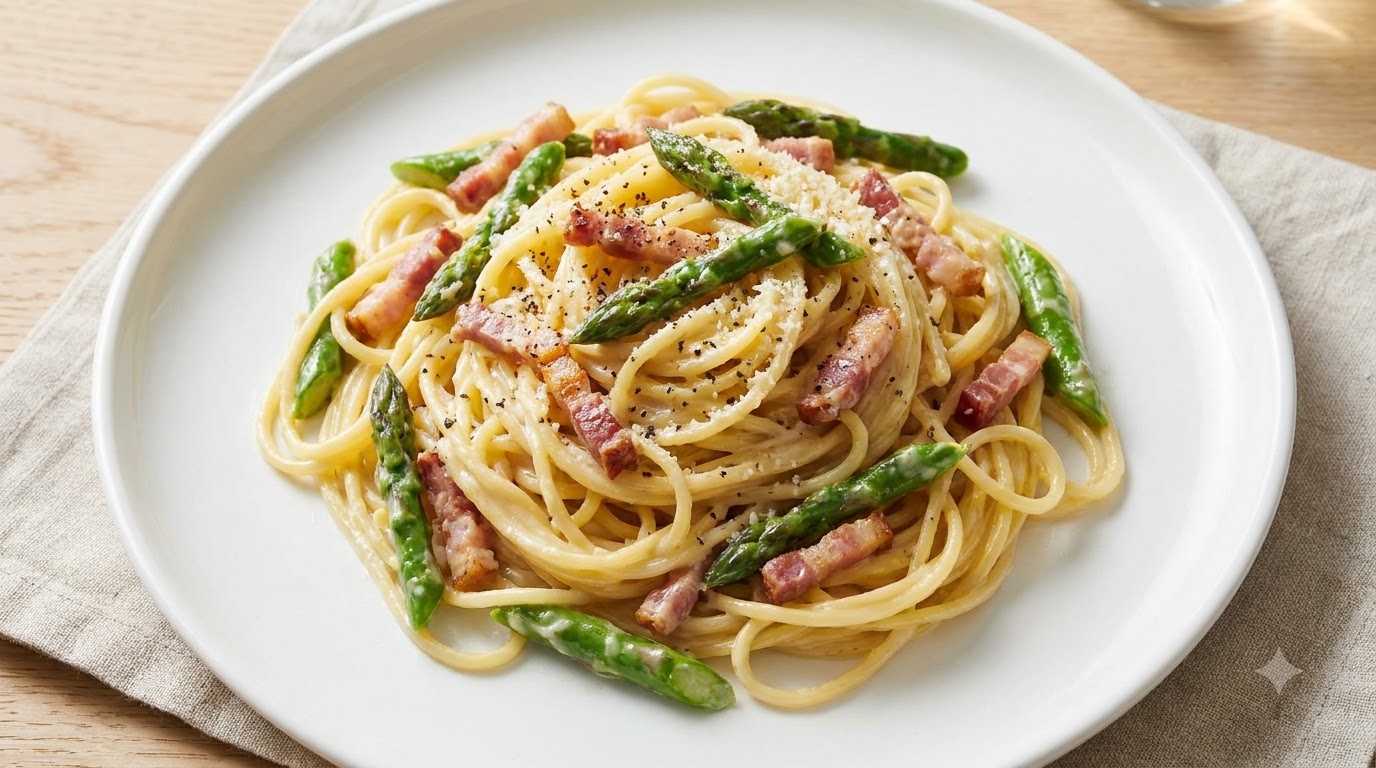 クリーミーアスパラガスとベーコンのパスタ