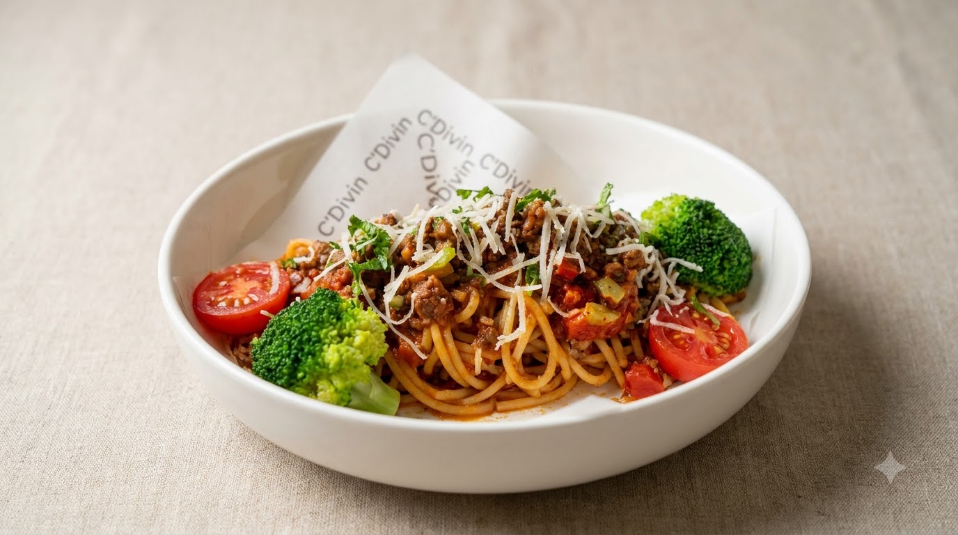 クラシックなトマトソースとイタリアンペストのスパゲッティ