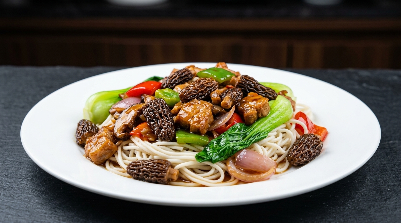 バチュ茸と旨味あふれる豚肉の炒め麺