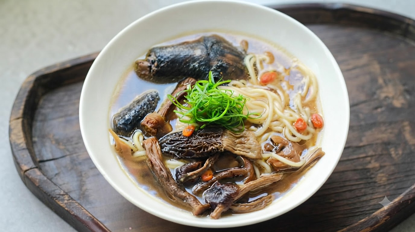 栄養満点キノコと黒鶏のヌードル