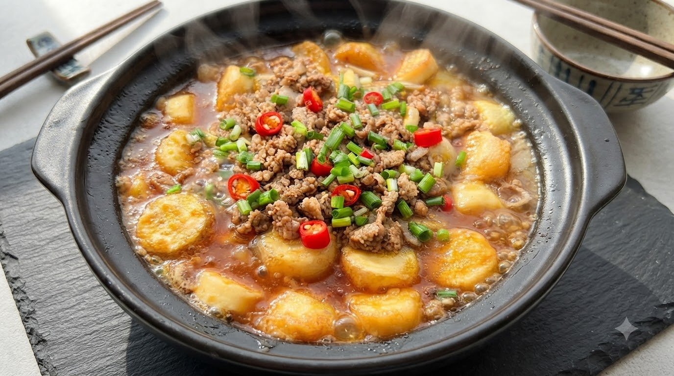 豚ひき肉と卵豆腐の土鍋煮込み