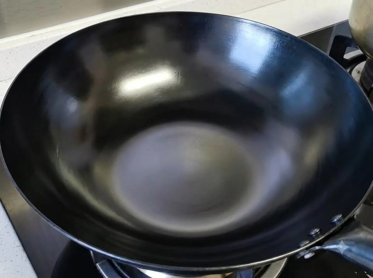 中華鍋で料理酒とホワイトリカーを加熱している様子。