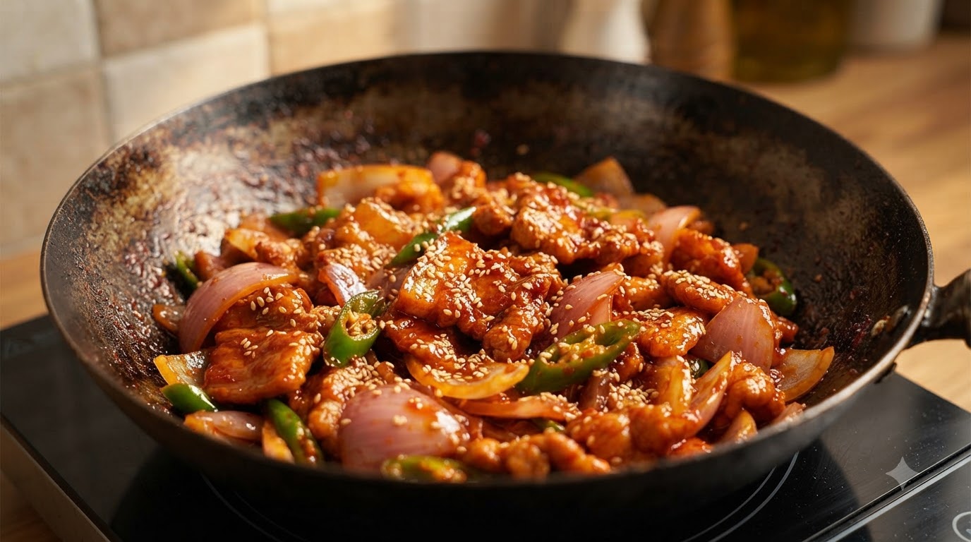 韓国風辛口豚バラ肉の炒め物（デジプルコギ）