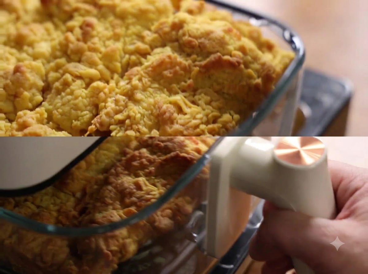 クリスピーなウロコ状の衣を作るため、鶏肉に乾いた粉をしっかりとこすりつけているところ。