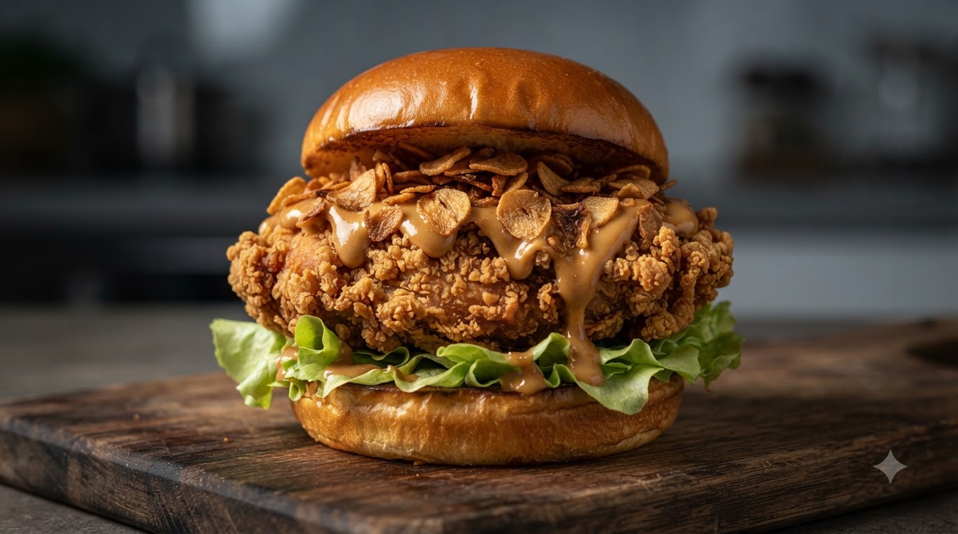 ガーリック麻辣フライドチキンバーガー ピーナッツバターソース